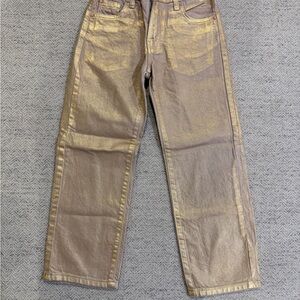 Zara girls Metallic Gold Straight Jeans